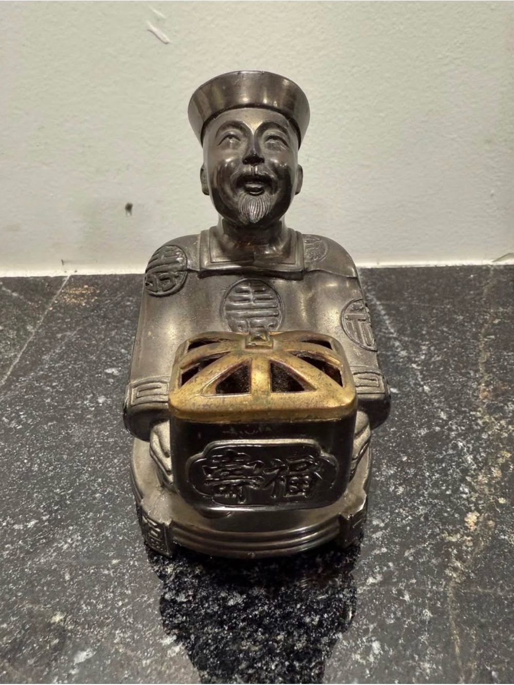 Vintage Asian Chinese Wise Man Monk Altar Figurine Brass Incense Burner